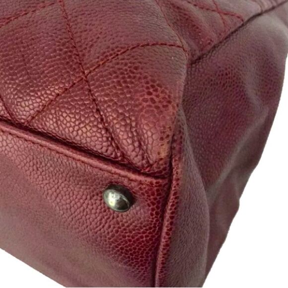 Auth Chanel Quilted Matelasse CC Charm Caviar City Shopper Tote Bag Bordeaux - Picture 6 of 13